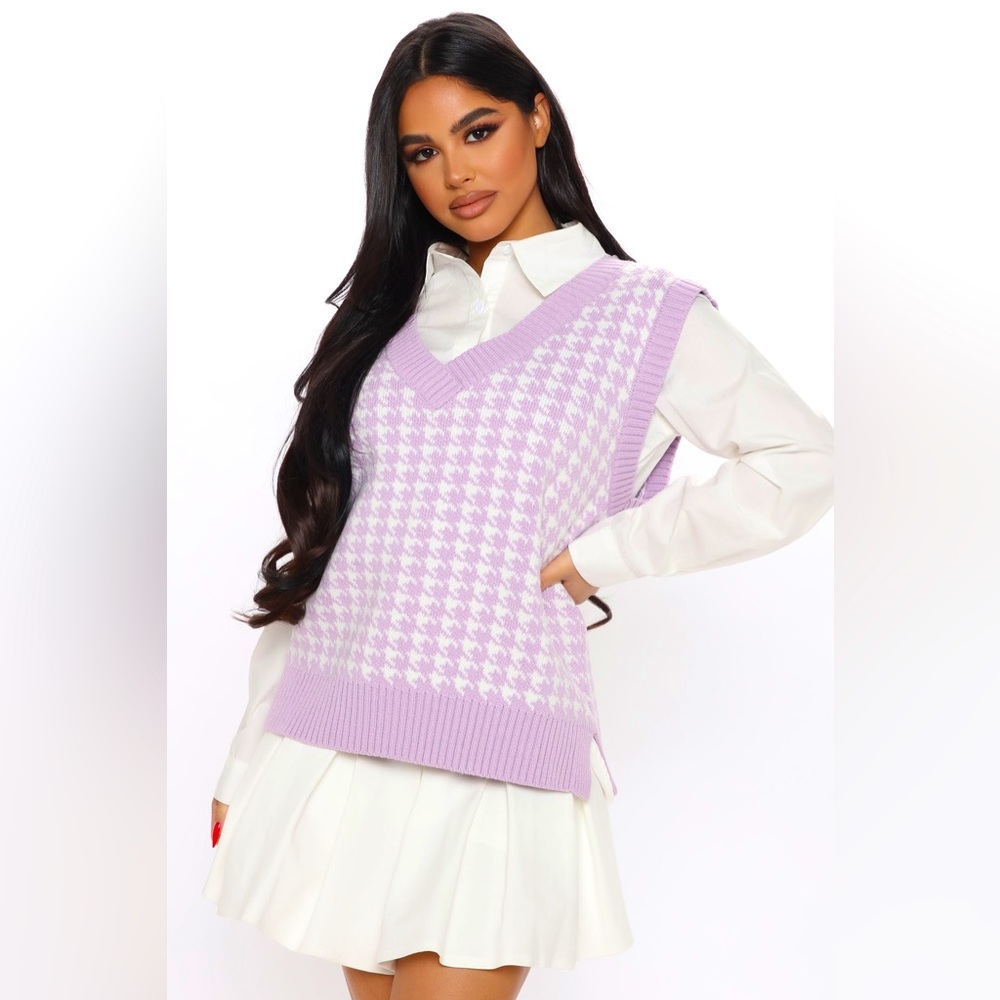 NWT plus size Fashion Nova Angelina Lavender Houndstooth Sweater Vest